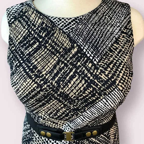 Jones Wear Vintage Casual Sleeveless Shift Dress Stretch Belt 14 Geometric Brown - Picture 6 of 16